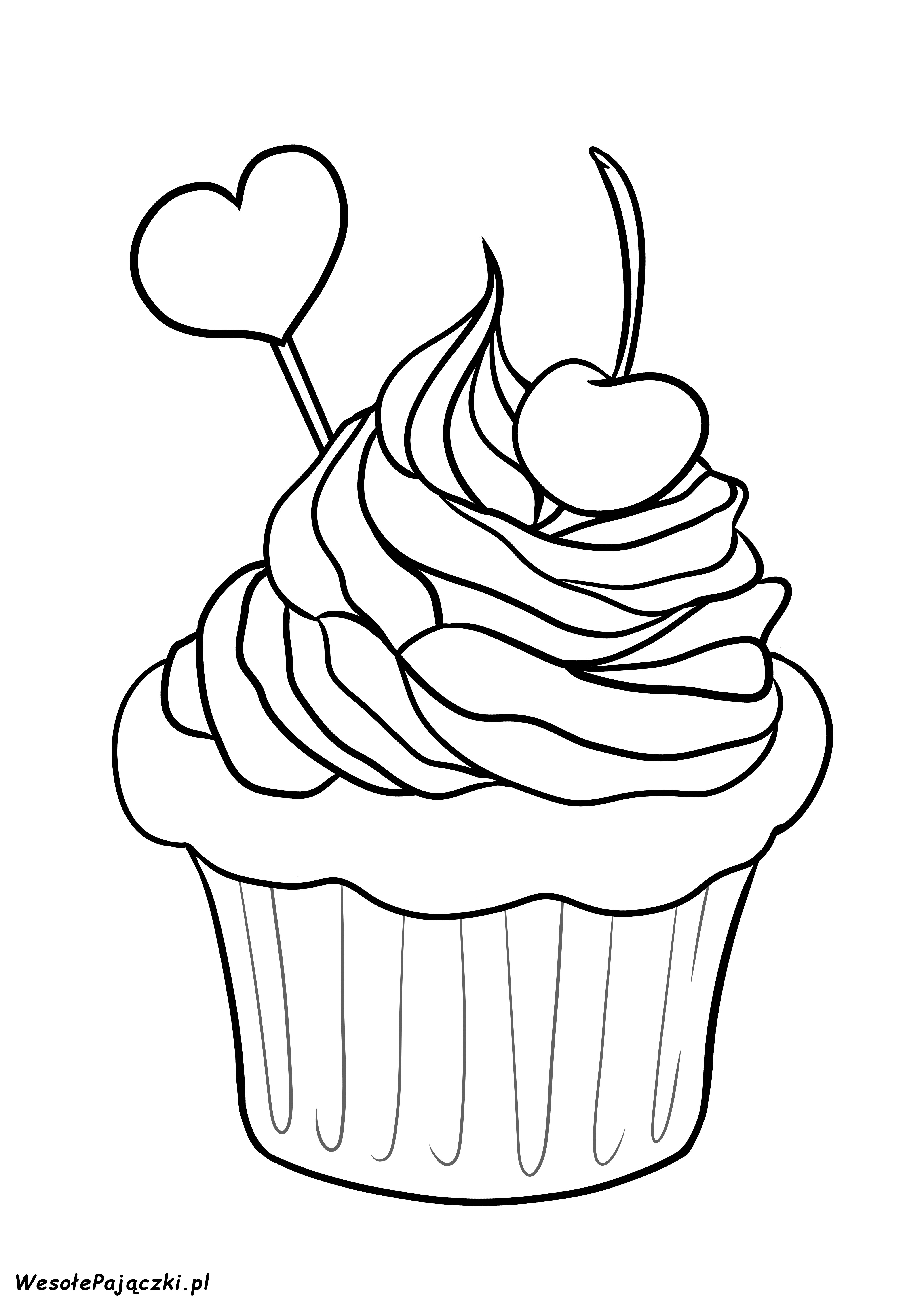 Słodka babeczka z wisienką i dekoracją w kształcie serduszka