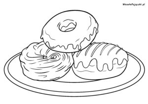 Talerz z pączkami na Tłusty Czwartek. A wśród nich tradycyjny pączek w polewie, pączek wiedeński oraz donut.