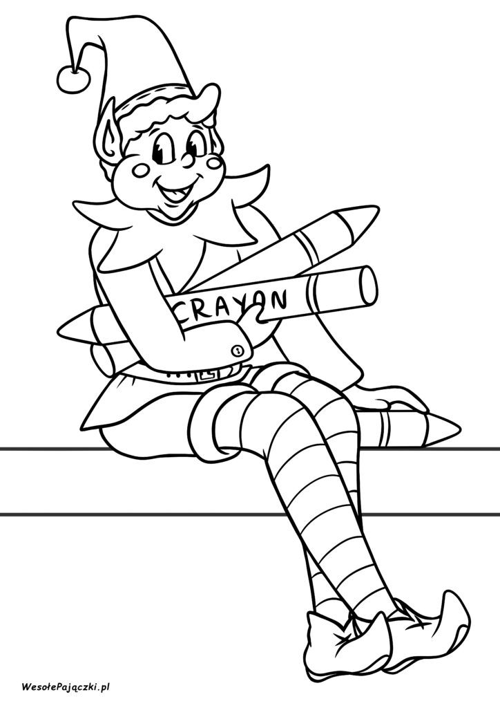 Elf Psotnik w nocy zabrał Wesołym Pajączkom kredki do pokolorowania tej kolorowanki.