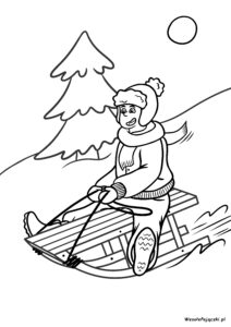 Czas na sanki - kolorowanka promująca aktywność na świeżym powietrzu zimą.