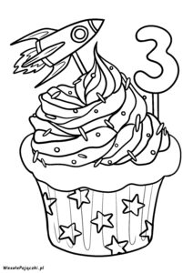 Kosmiczna babeczka z rakietą na trzecie urodziny